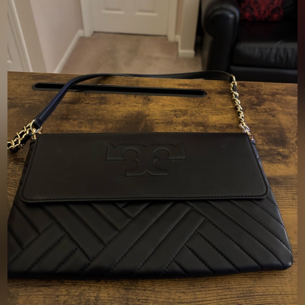 Tory Burch Black Leather Bag with Gold Hardware